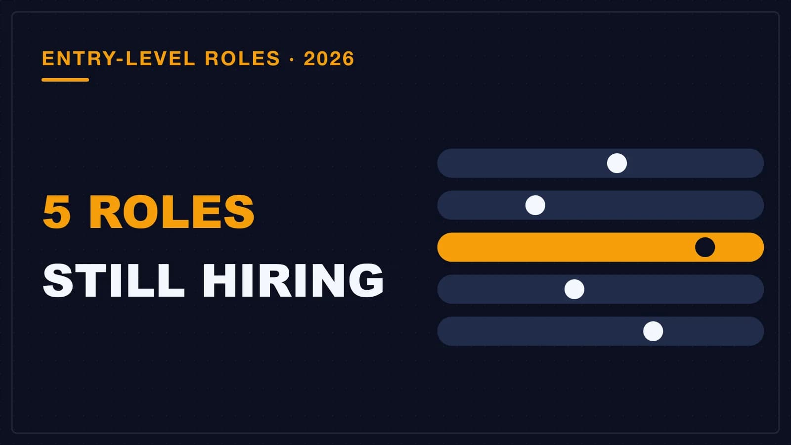 Five lanes with a runner in each and one lane lit amber, the five tech roles still hiring freshers