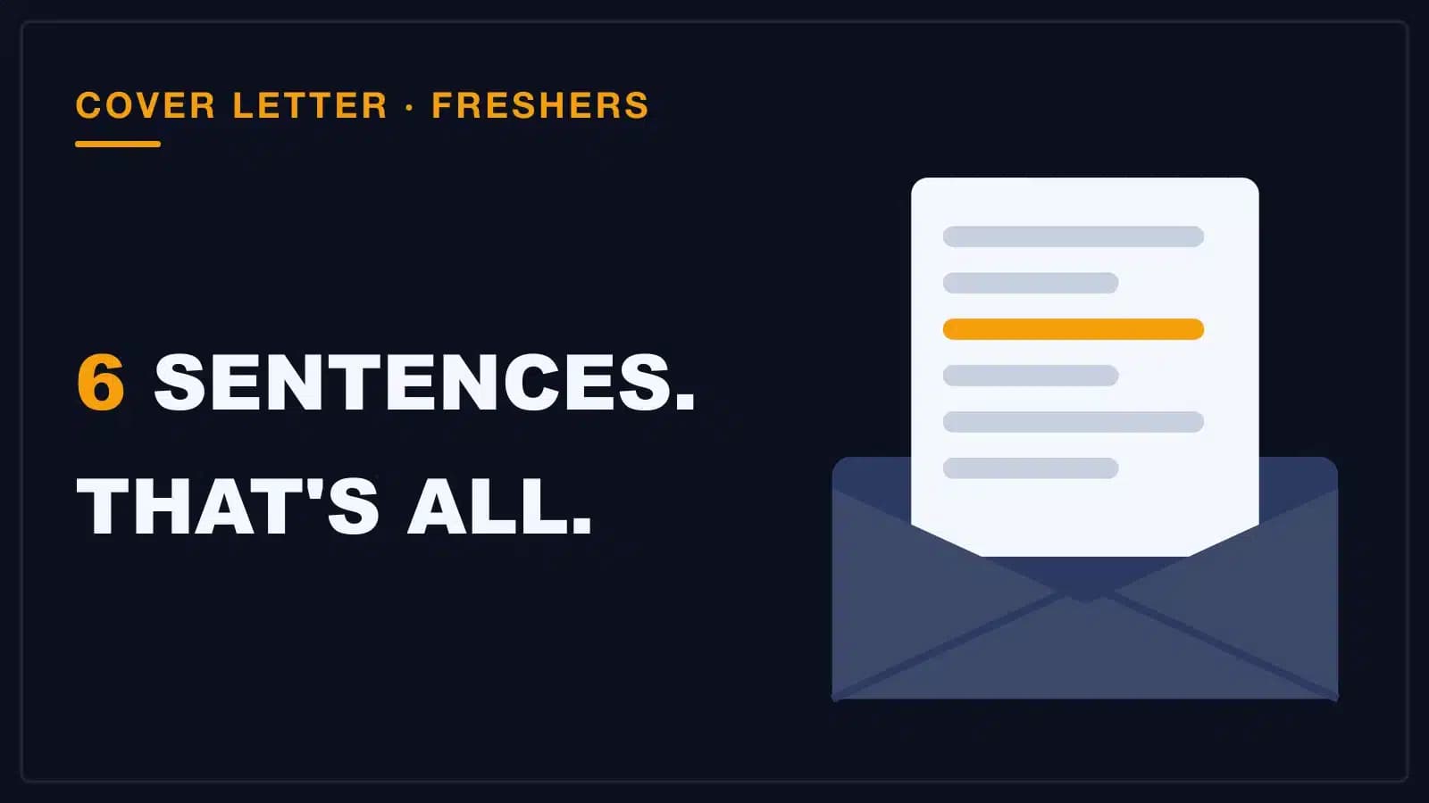 A short letter of six lines half out of its envelope, one line lit, a six-sentence developer cover letter