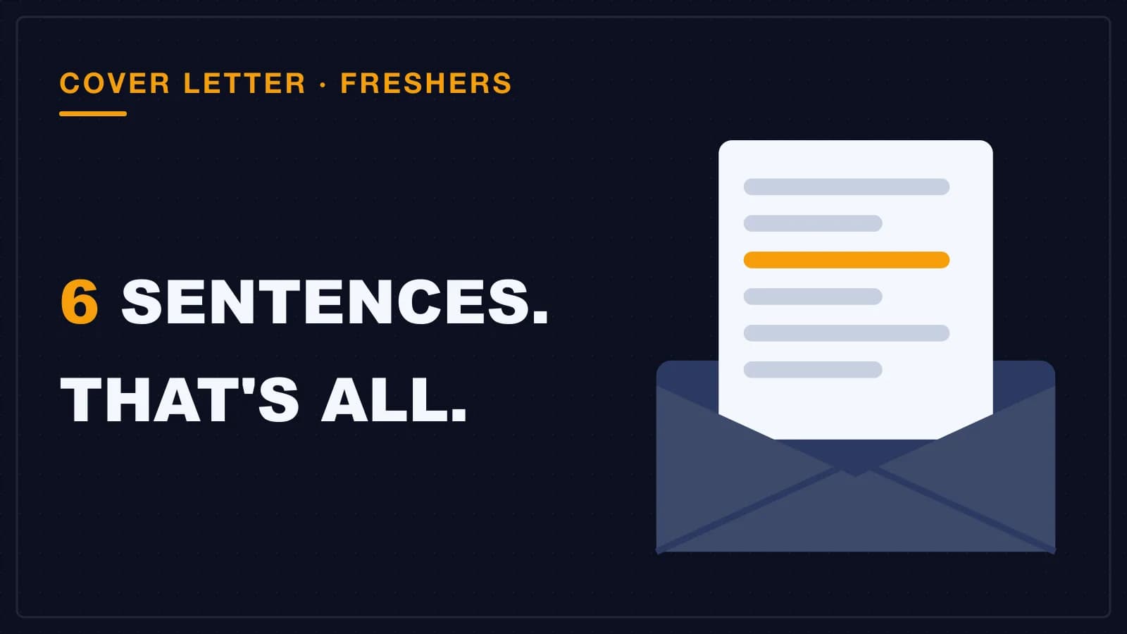 A short letter of six lines half out of its envelope, one line lit, a six-sentence developer cover letter