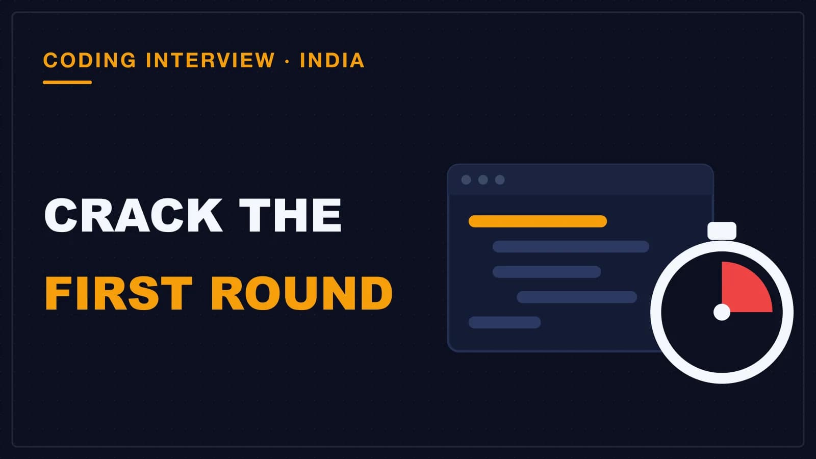 A code editor under a running stopwatch, the timed online coding round that opens most Indian interviews