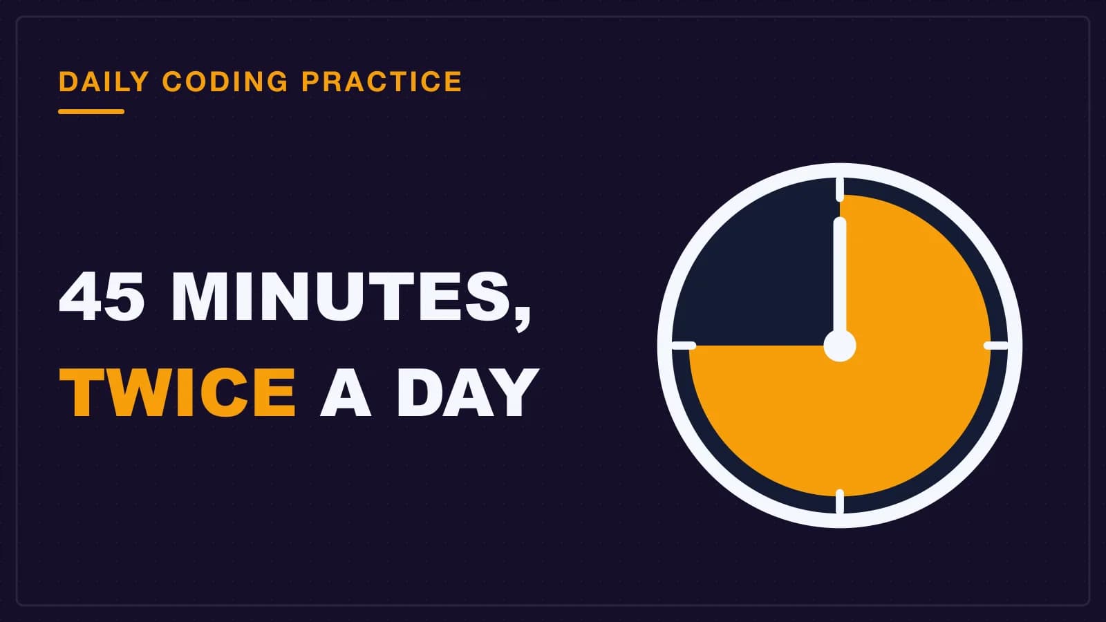 A clock face with a forty-five minute block lit in amber, one focused coding practice session